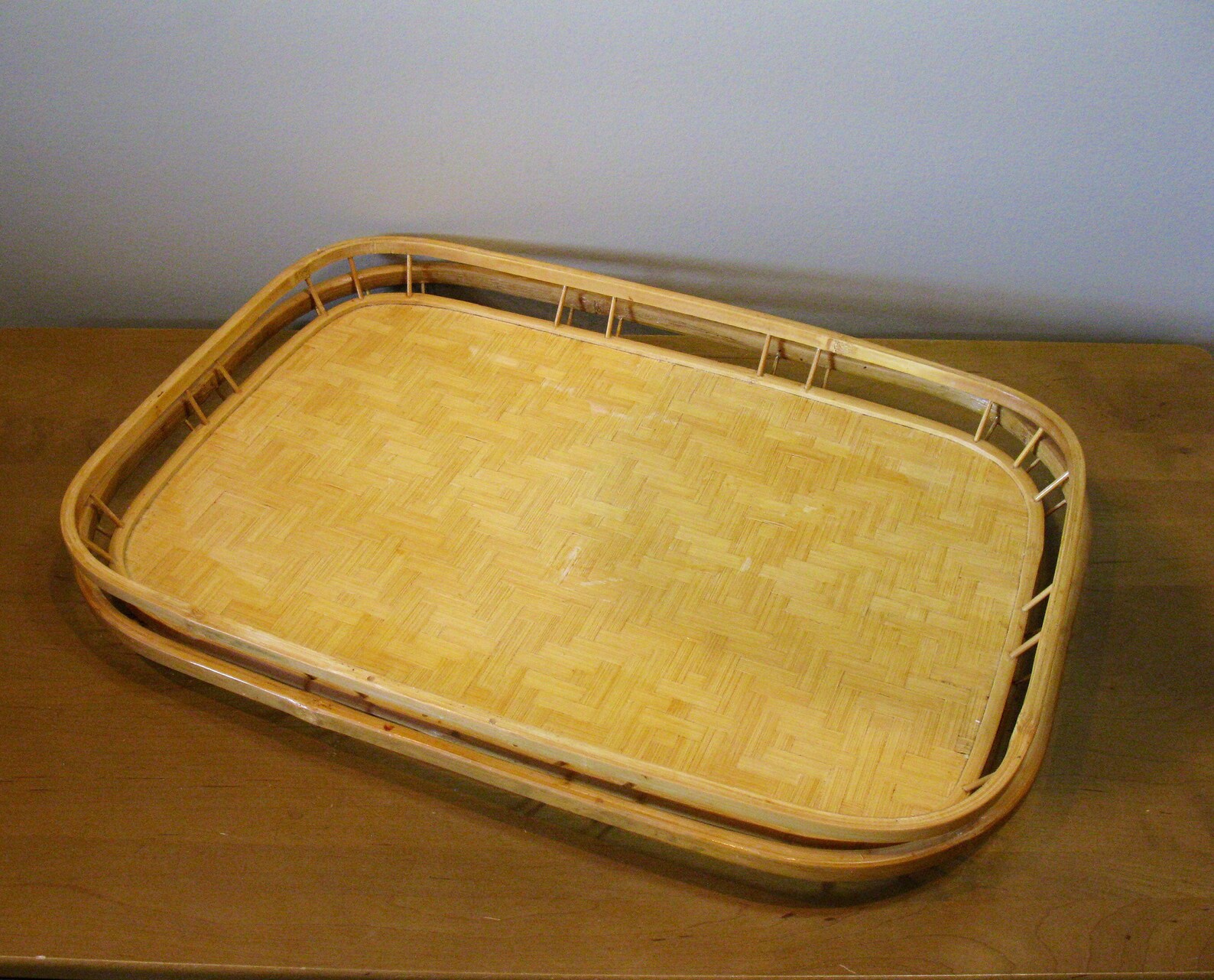 SET OF 2 Bamboo Trays Wicker Bed Breakfast Lap Trays retro Etsy