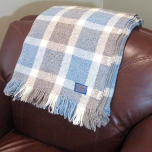 Vintage PENDLETON 100% virgin wool blanket -Portland Oregon -BLUE/ GRAY plaid -stadium car sports blanket- cabin/ lodge decor -preowned