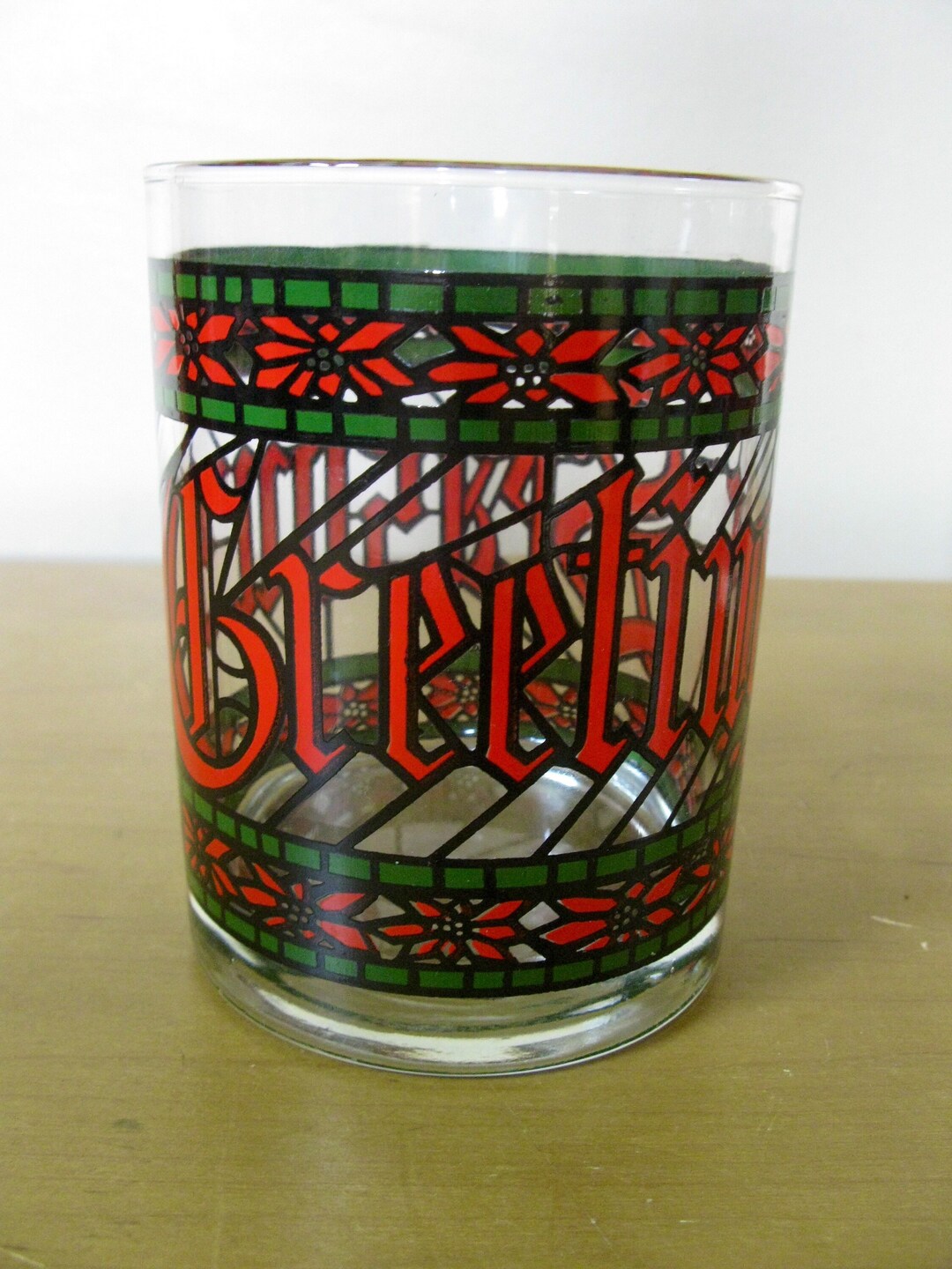 SET of 4 Stained Glass SEASONS GREETINGS Glasses 12 Oz Tumblers ...