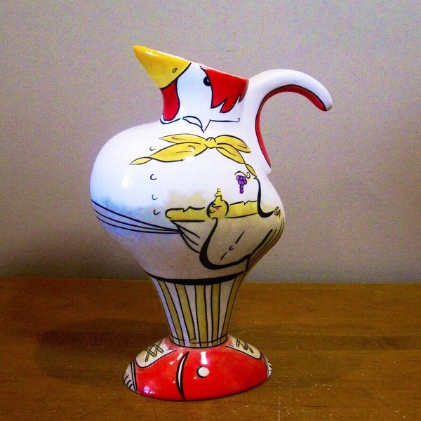 ROOSTER pitcher- Carrie Olsen Garrard signed -GOURMET POULET - Napa Collection -ceramic chicken pitcher -vase - 11" Tall- holds 4 cups