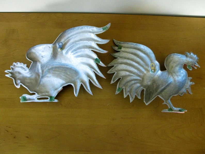 Vintage Metal Roosters Fighting Cocks Wall Hangings Hoda Etsy
