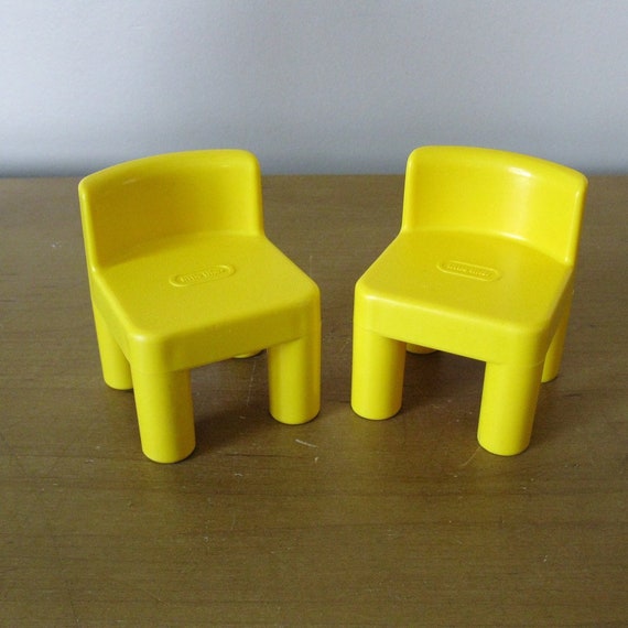 Set Of 2 Miniature Little Tikes Chunky Chairs Yellow Doll House Chair 2 3 4 High Replacement Chair Kitchen Dining Furniture Plastic