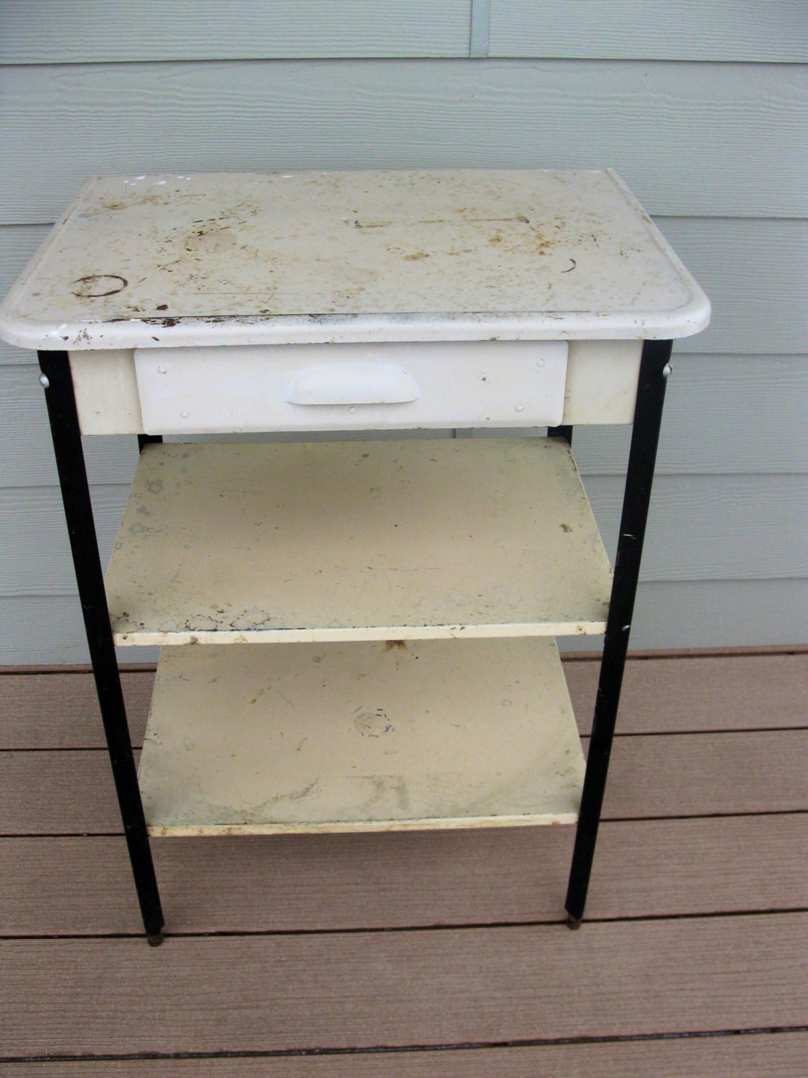 Vintage Metal Cart with Drawer Shabby 3 Tier 3 shelf Etsy