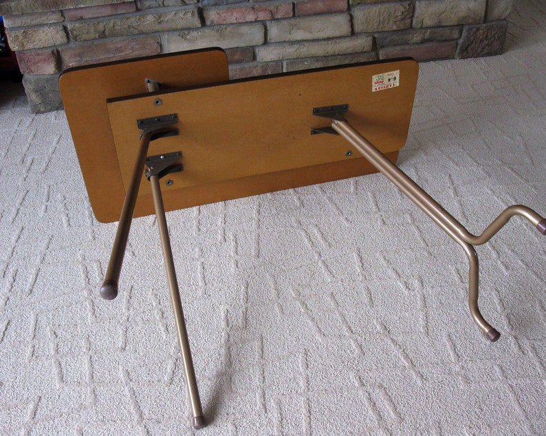 Portable sewing table collapsible sewing machine table folding table vintage sewing table with machine insert 1970s wood veneer image 5