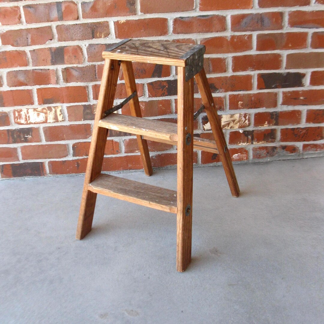 Vtg Wooden Step Ladder -SHABBY Step Stool -folding Ladder -plant Stand ...