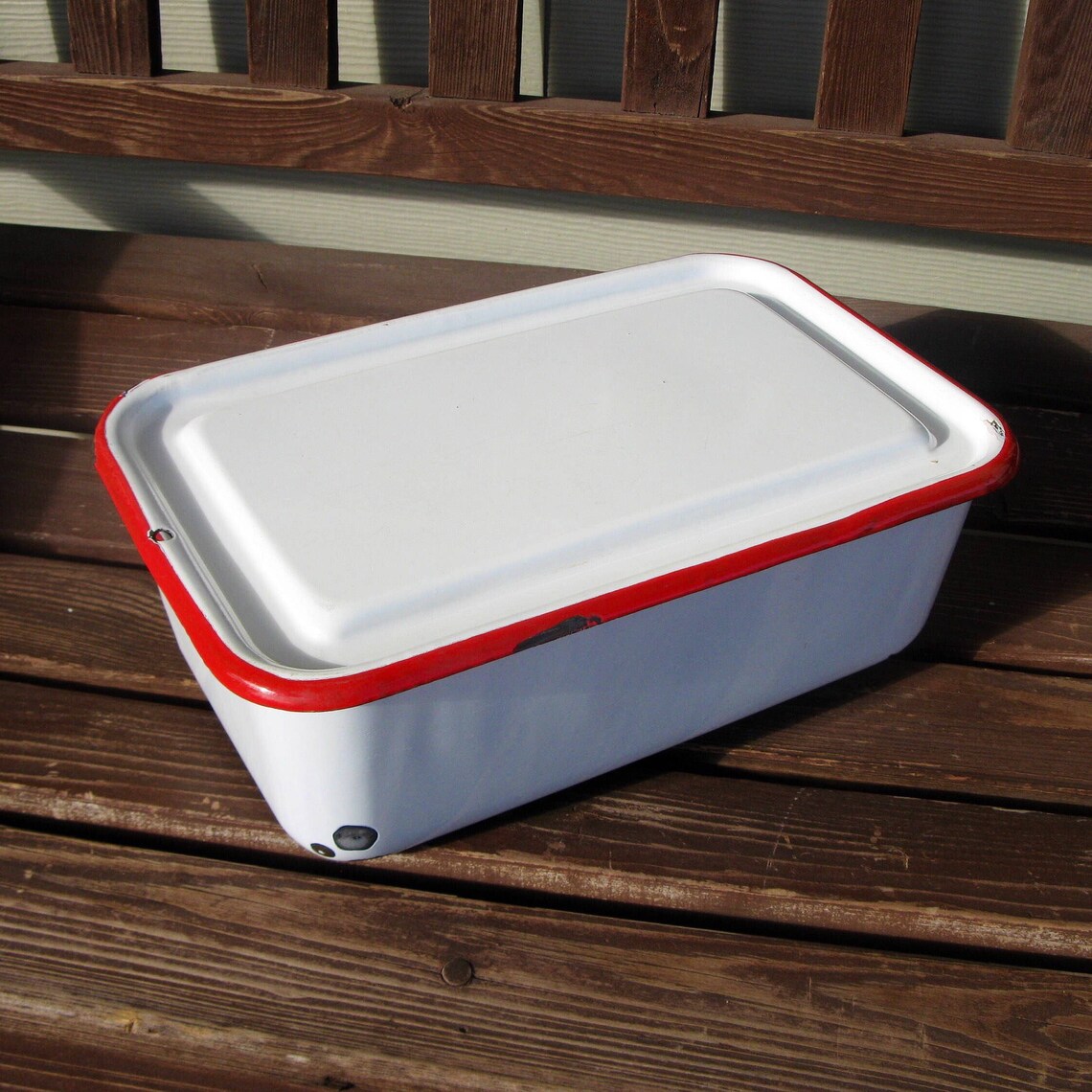 Vintage porcelain enamel refrigerator pan with lid enamelware Etsy