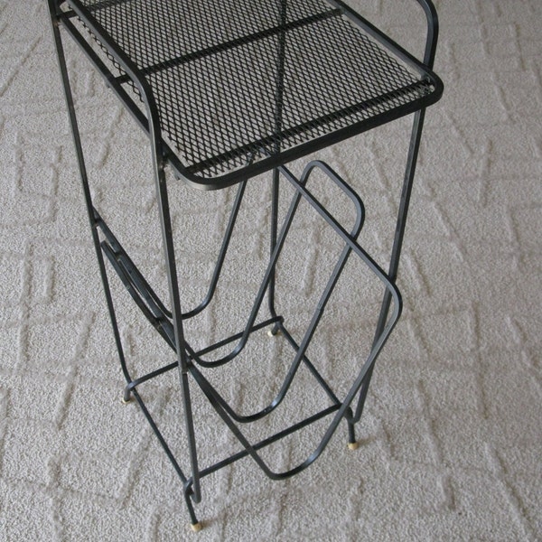 Vintage Black Metal Stand with  Magazine Rack -Sturdy-Plant Stand-Telephone Stand-Lamp-  Smoking Stand- Display- Book Shelf-1960s