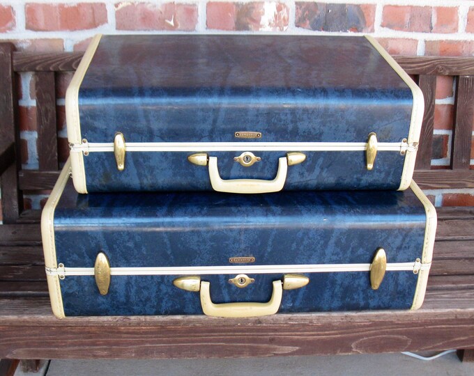 SAMSONITE 2 Pc Luggage Set Admiral Blue hardside Vintage Suitcase Set