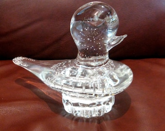 Art Glass duck figurine -CLEAR -with controlled  bubbles -paperweight -6" L -cabin decor -collectible bird figurine - PREOWNED- bird lover