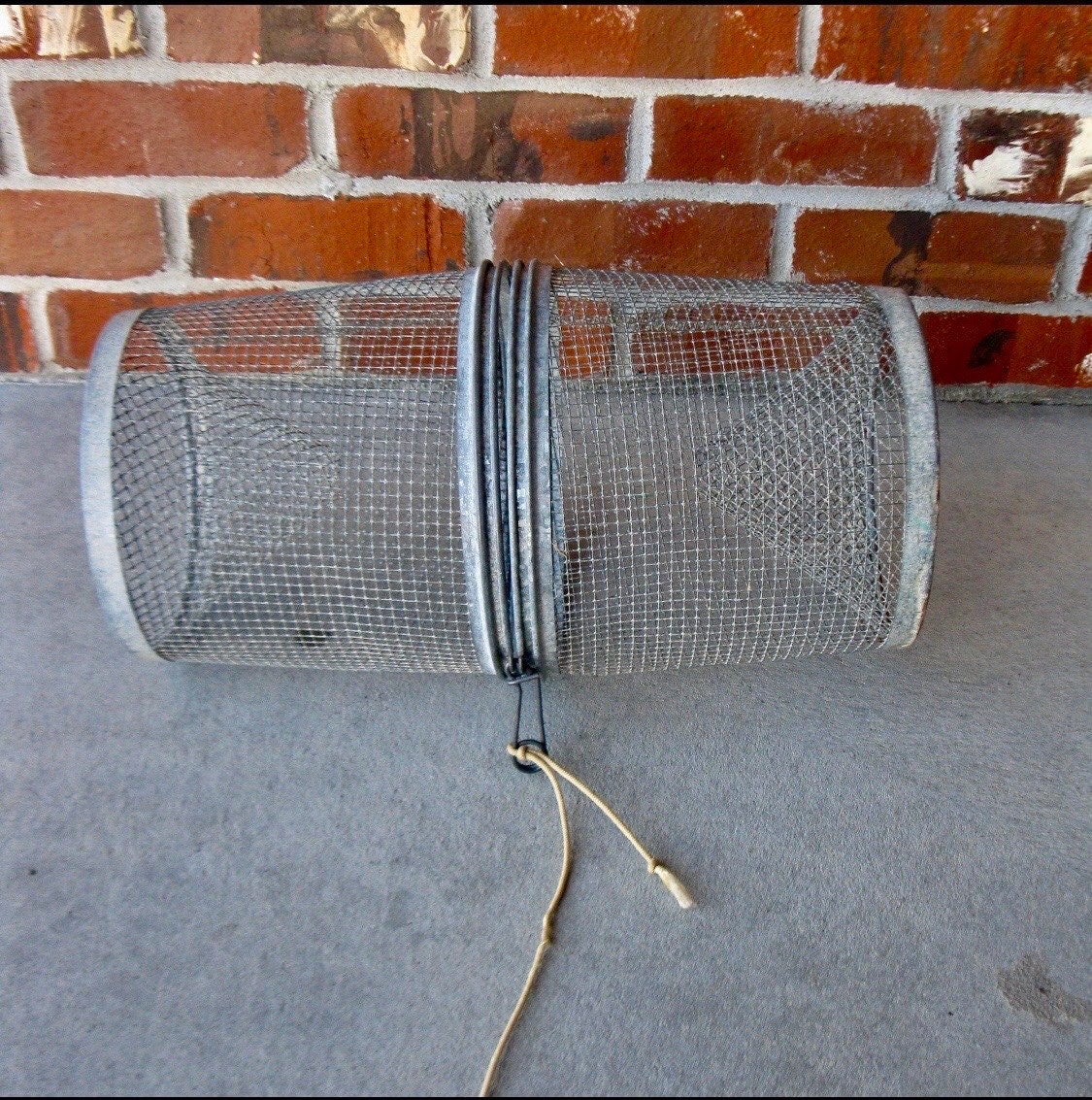 Vintage Cutout Galvanized Fish Trap Live Bait Basket Handle