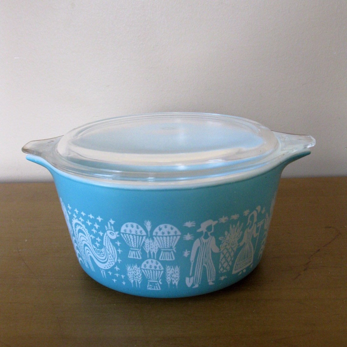 Pyrex AMISH BUTTERPRINT pattern turqoise 1 qt casserole Etsy
