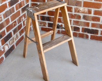 Wooden step ladder -vintage step stool -folding ladder -plant stand- SHABBY -photo prop -wood step ladder- porch -farmhouse decor