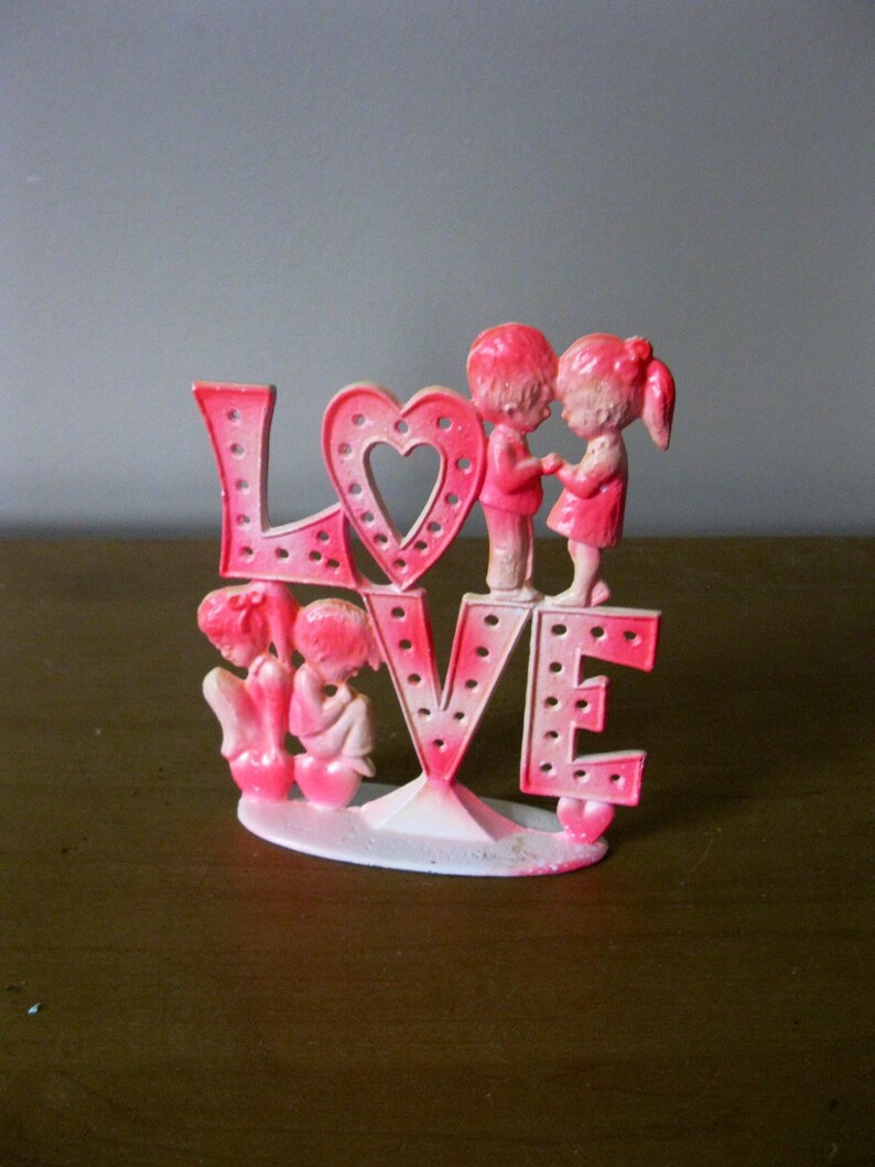 Love Earring Holder Hand Painted Metal Boy Girl 1960/'s Jewelry Holder Girls Room Decor Vanity