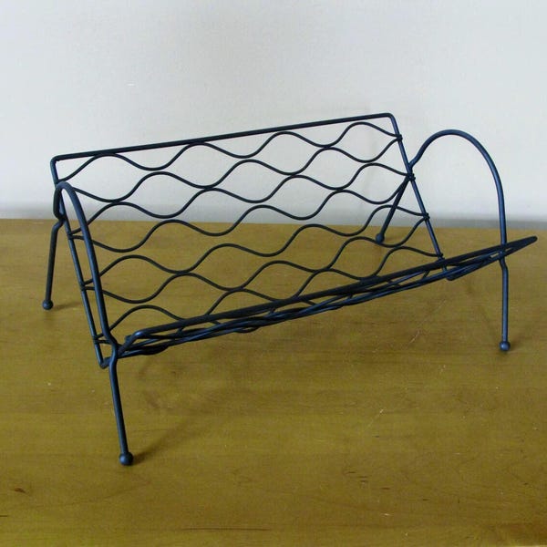 Vintage metal book shelf -mid century -1960's retro -black painted metal -wire desk shelf- mesh shelf - storage shelf -book rack -industrial