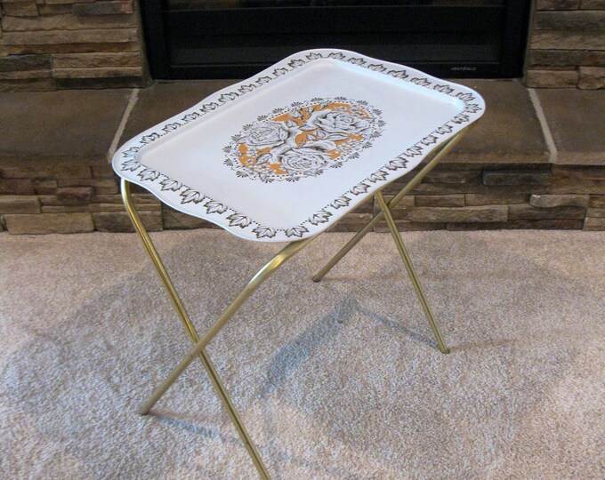 Vintage Metal TV Tray Gold Floral Design Folding TV Tray Etsy