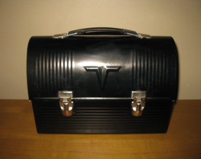 Vintage Black Metal Thermos Lunch Box plastic Etsy