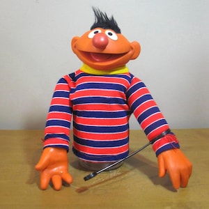 1970s ERNIE hand PUPPET Sesame Street- w/ MANIPULATION wand -Muppets Inc -rubber face and hands -Child Guidance -preowned
