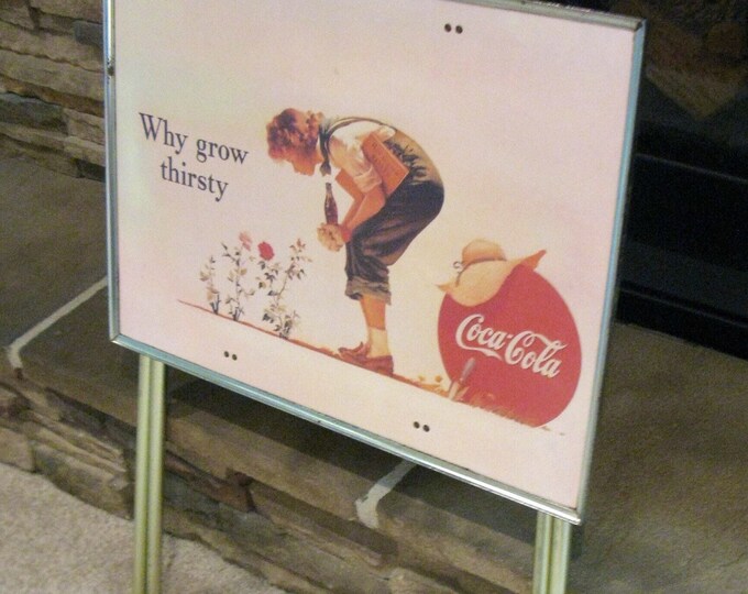 COCA COLA Tv Tray Table Shabby Wood Masonite why Grow Thirsty silver