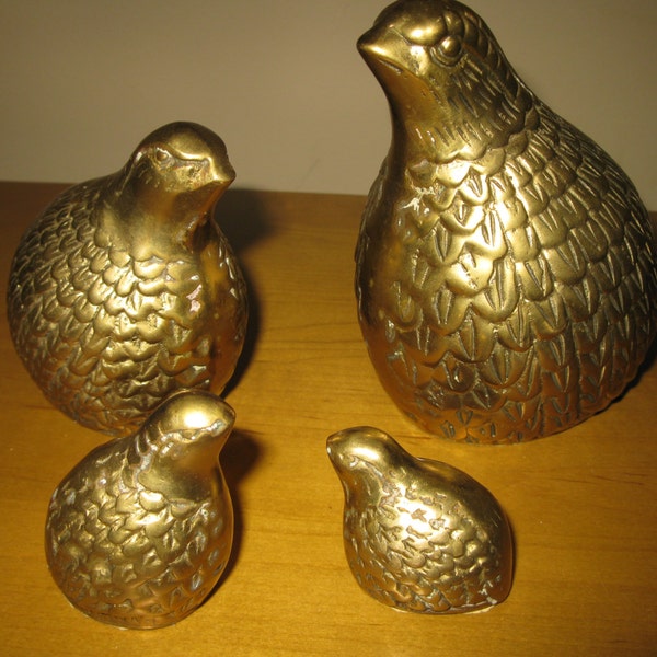 Vintage Brass Quail family - set of 4 - partridge - collectible -1960s