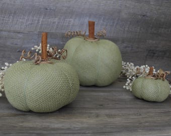 Green burlap pumpkin set