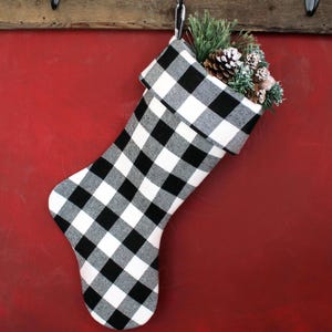 Black and white check Christmas flannel stocking