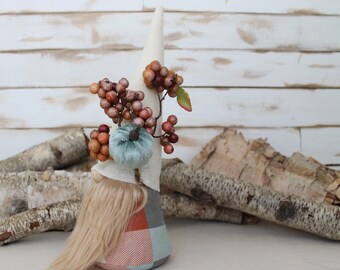 Teal Plaid Fall Gnome