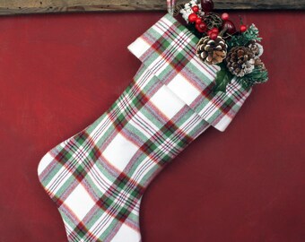 Green and white plaid stocking