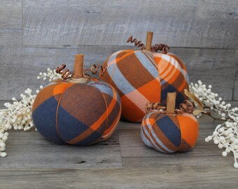 Orange and Blue Plaid Pumpkin set