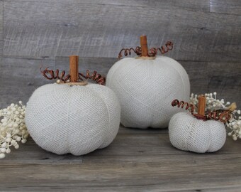 Off White Burlap pumpkin set