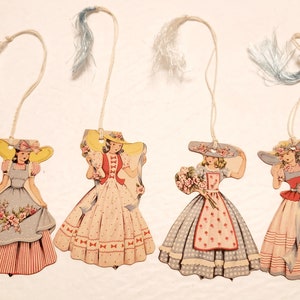 Set Of (4) Vintage Victorian Ladies Unused Bridge Tally Cards -- #27514