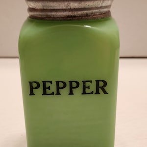 McKee Glass Co. Vintage Square Block Letter Chaliene Jadite Pepper Shaker -- #27467