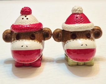 Vintage Anthropomorphic Monkey Salt & Pepper Shakers Set – Stocking Doll Style Porcelain-#30841
