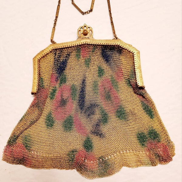 Antique Early 1900's Whiting & Davis Rainbow-Like Design Mesh Purse -- #27213