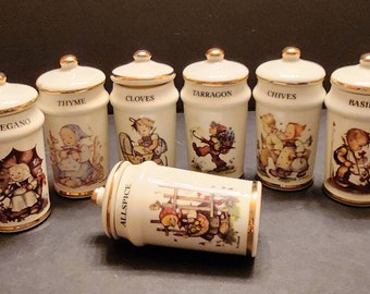 Vintage (7) Pc M.J. Hummel Porcelain Spice Containers--1987 -- #27058