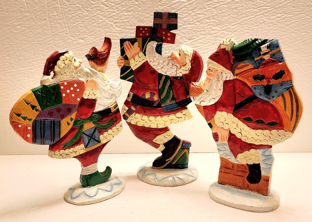 アンティークサンタクロース Vintage Handpainted Wooden Santa Claus Figurines - Set of 3