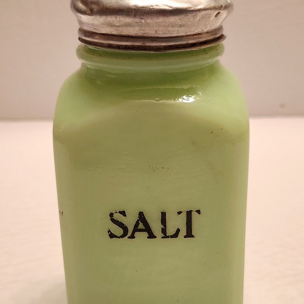 Vintage Jeanette Glass Co. Jadite Square Salt Single Salt Shaker -- #27560