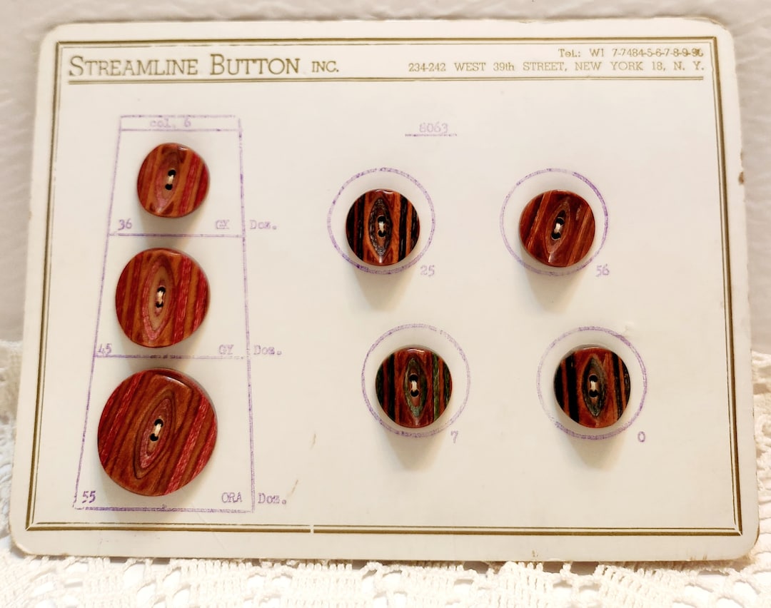 Stream Line Gold Buttons Streamline Buttons Inc. Vintage Wooden Button's Saleman's Sample Card ...