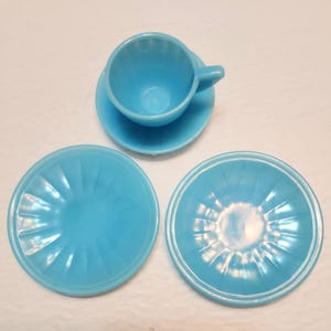 Five Piece Set Of Blue Akro Agate Children&#39;s Toy Dishes (Vintage) -- #13380