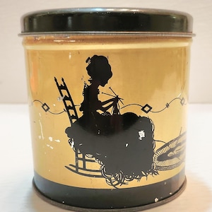 Vintage 1940s Black Shadow Victorian Lady Design Metal String Holder -- 27583