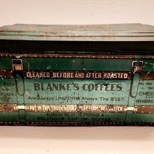 RARE!! Vintage Blanke&#39;s Coffee Happy Thought Advertising Coffee Tin -- #19771