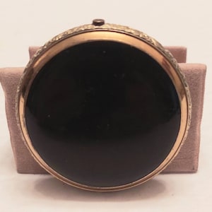 Vintage Elgin American Round Black Enamel Top & Bottom Powder Compact -- #9516