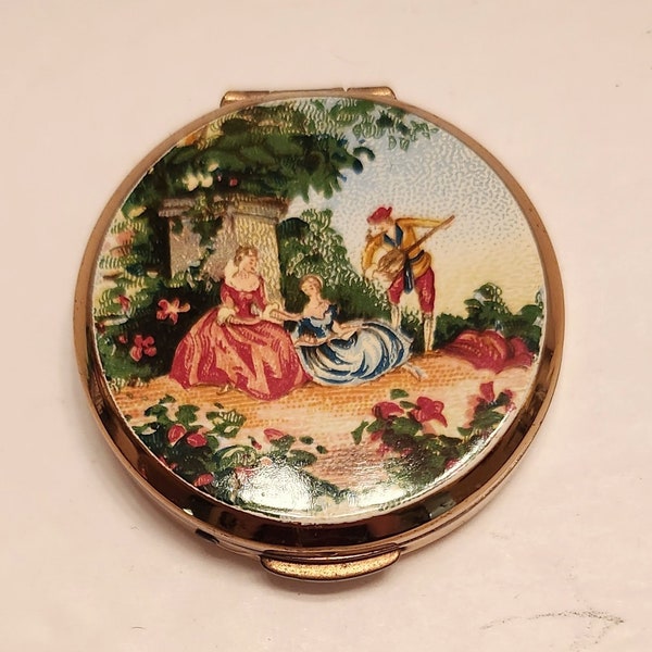 Strattora Small Vintage Renaissance Courting Couple Design OnThe Top Powder Compact -- 27507