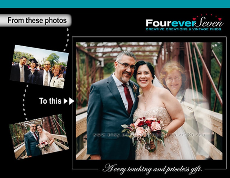 Memorial gift Angel Add person to photo Add family to picture Deceased loved one photo Couples Valentine Gifts Spirit Combine Merge