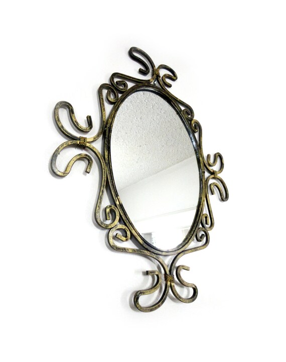 Vintage Oval Mirror Wall Metal Framed Antique Gold Finish Bedroom Bathroom Rustic Ribbon Bows