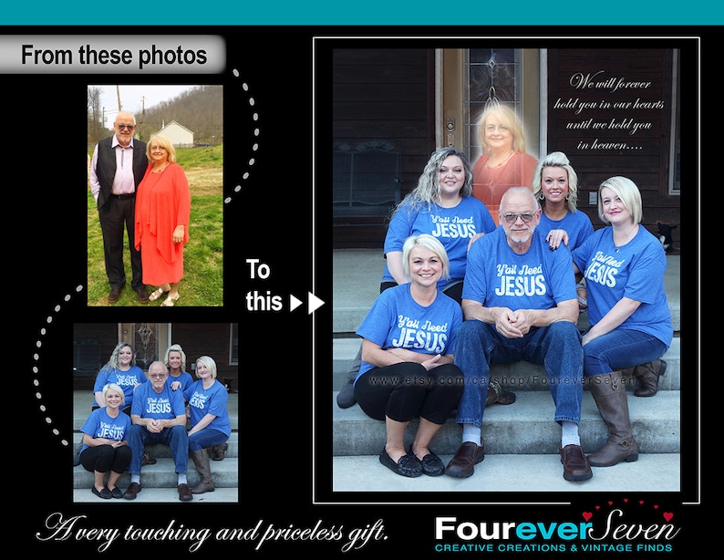 Memorial gift Angel Add person to photo Add family to picture Deceased loved one photo Couples Valentine Gifts Spirit Combine Merge
