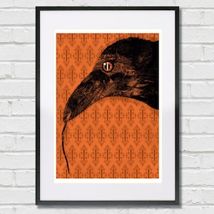 Caledonian Crow Silkscreen Art Print ( Screen Print ) in Black, Orange & Brown