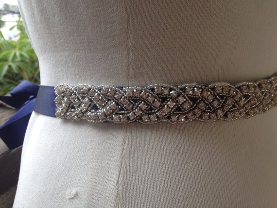 Bridal Rhinestone Wedding Belt Clear Crystal 22inc Thin Rhinestone Bridal Belt- Crystal Wedding Belt- Silver  main image 4