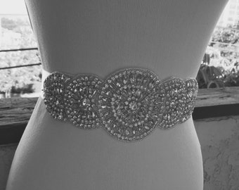 Bridal Wedding Belt Sash,Bridal Sash,Rhinestone Crystal Sash,Beaded sash,Round Rhinestone