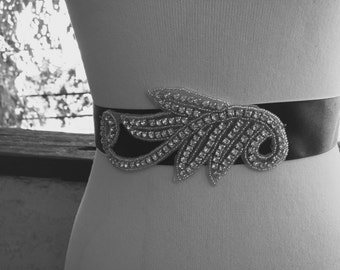 Black Wedding Bridal Belt Sash, Bridal Rhinestone Belt,Wedding Crystal Belt,Wedding sash,Bridal Sash,Black