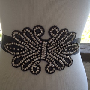 Bridal Sash ,Beaded Sash Big Bridal Black Sash,Wedding Belt Sash Crystal,Black,Unique Sash